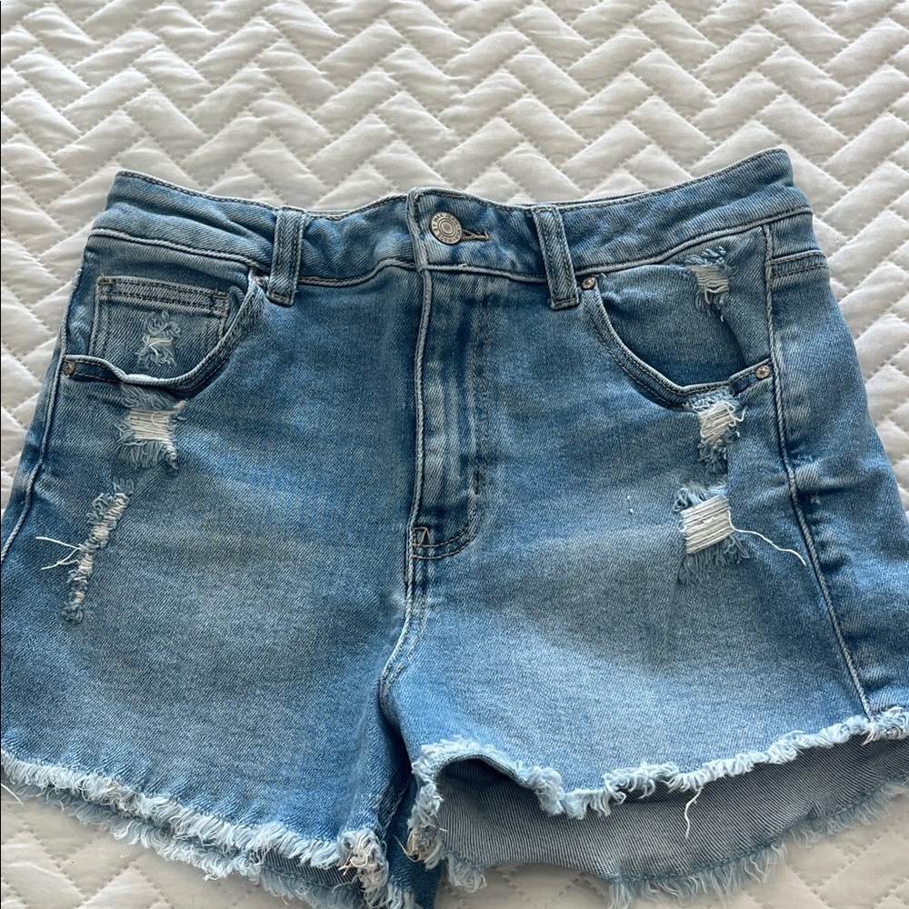 Wax Jean Light Blue Distressed Denim Shorts